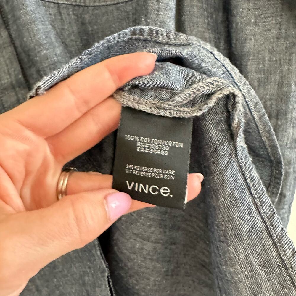 NWT Vince Patch Pocket Chambray Button Front Long Sleeve Shirt Blue Rinse M - Picture 11 of 13